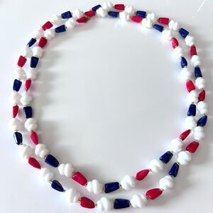 Vintage Red White & Blue Long Beaded Necklace